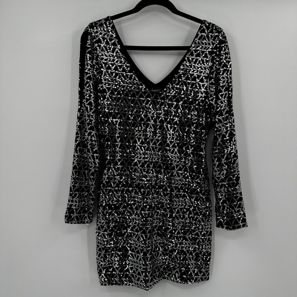 Fredericks of Hollywood Silver Sequin Cold Shoulder Mini Dress Black Large